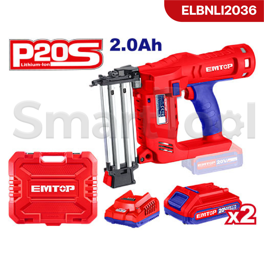 EMTOP เครื่องยิงตะปู ยิงแม็ก ขาคู่ ไร้สาย แบตเตอรี่ 20v รุ่น ELBNLI2036