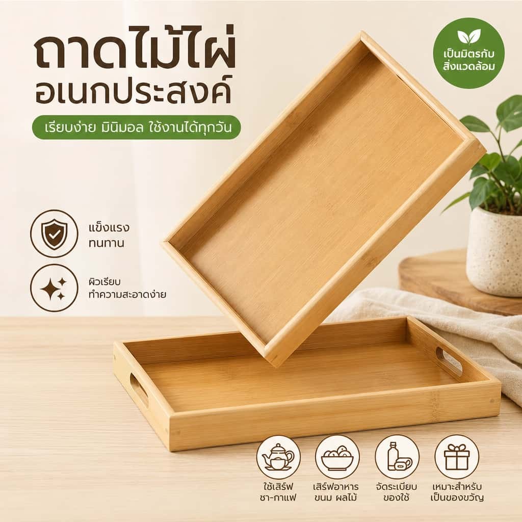 ถาดไม้ไผ่ สี่เหลี่ยมผืนผ้า สไตล์ญี่ปุ่น เรียบง่าย เหมาะใช้บ้านและร้านอาหาร มี