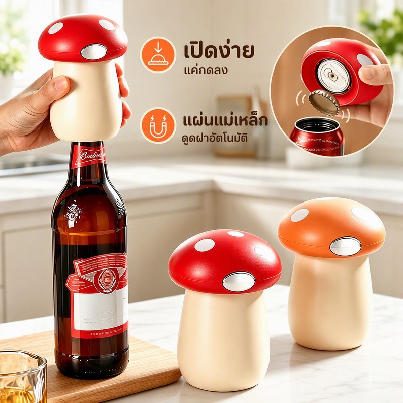 ที่เปิดขวด ที่เปิดกระป๋อง 2in1 รูปเห็ด น่ารัก แม่เหล็กติดตู้เย็น กันลื่น พกพา สำหรับบ้าน ปาร์ตี้