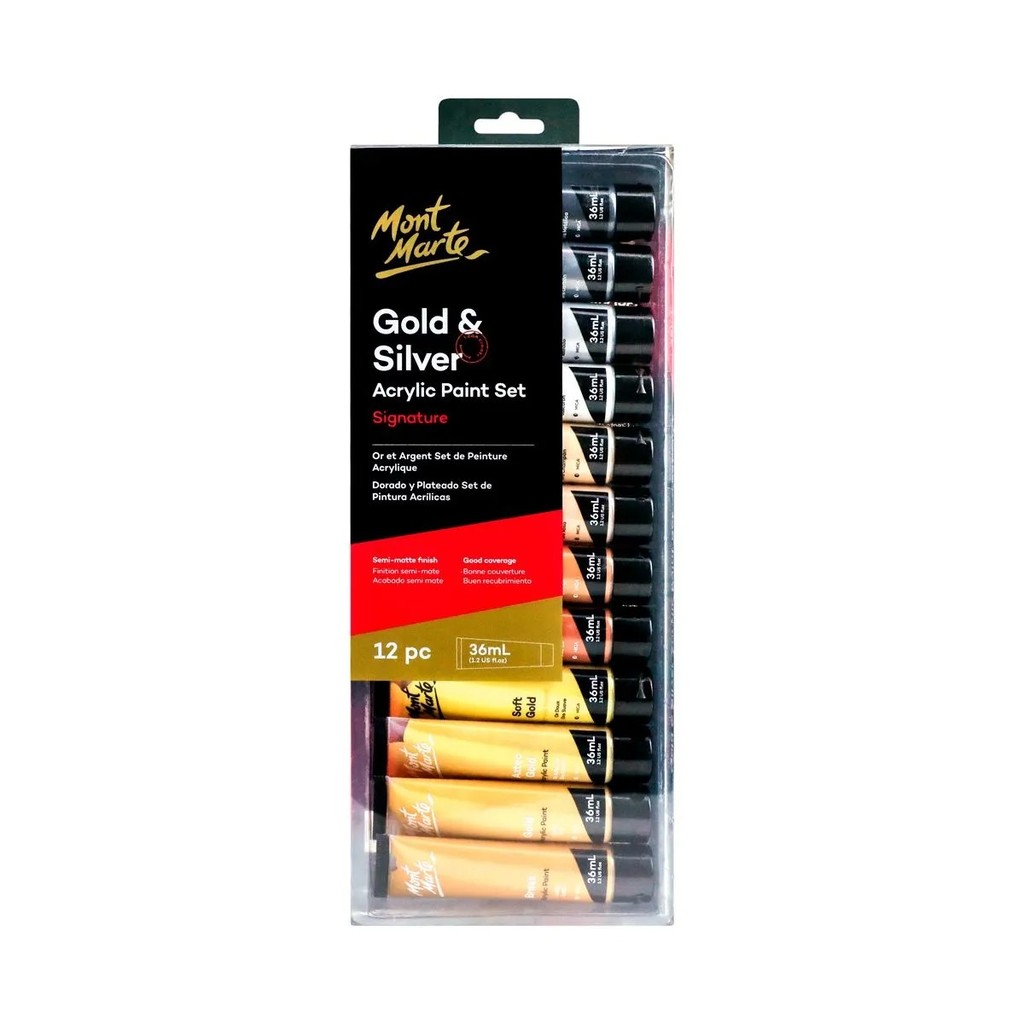 MONT MARTE ชุดสีอะคริลิค สี Gold & Silver ขนาด 36 มล. x 12 หลอด