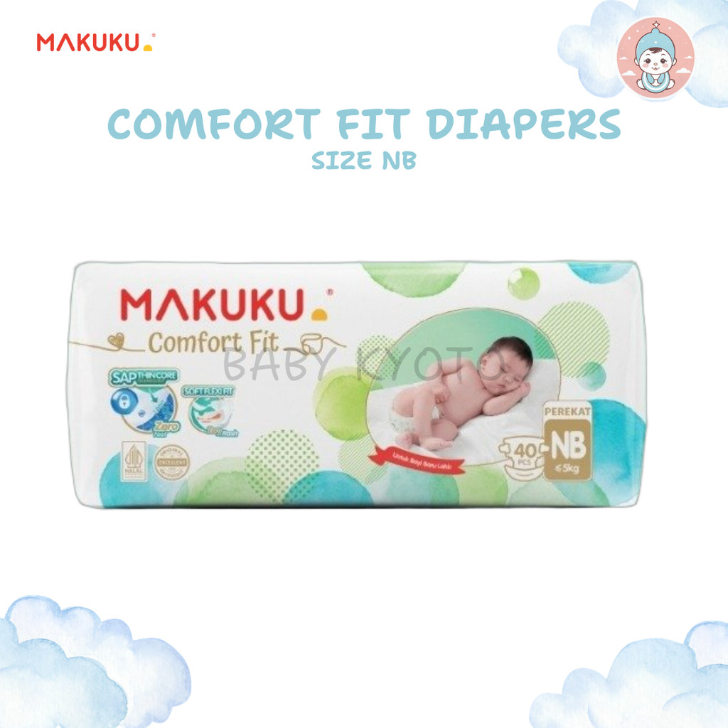 BK Makuku SAP Diapers Comfort Fit Tape NB Extra Dry Anti-Clumping Thin กาวผ้าอ้อมเด็ก