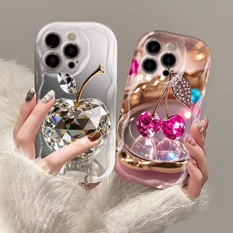 2D Cherry Crystal รูปแบบปกหลังสําหรับ Samsung A06 A17 A56 A15 A07 A16 A35 A05 A55 A54 A12 A14 A25 A0