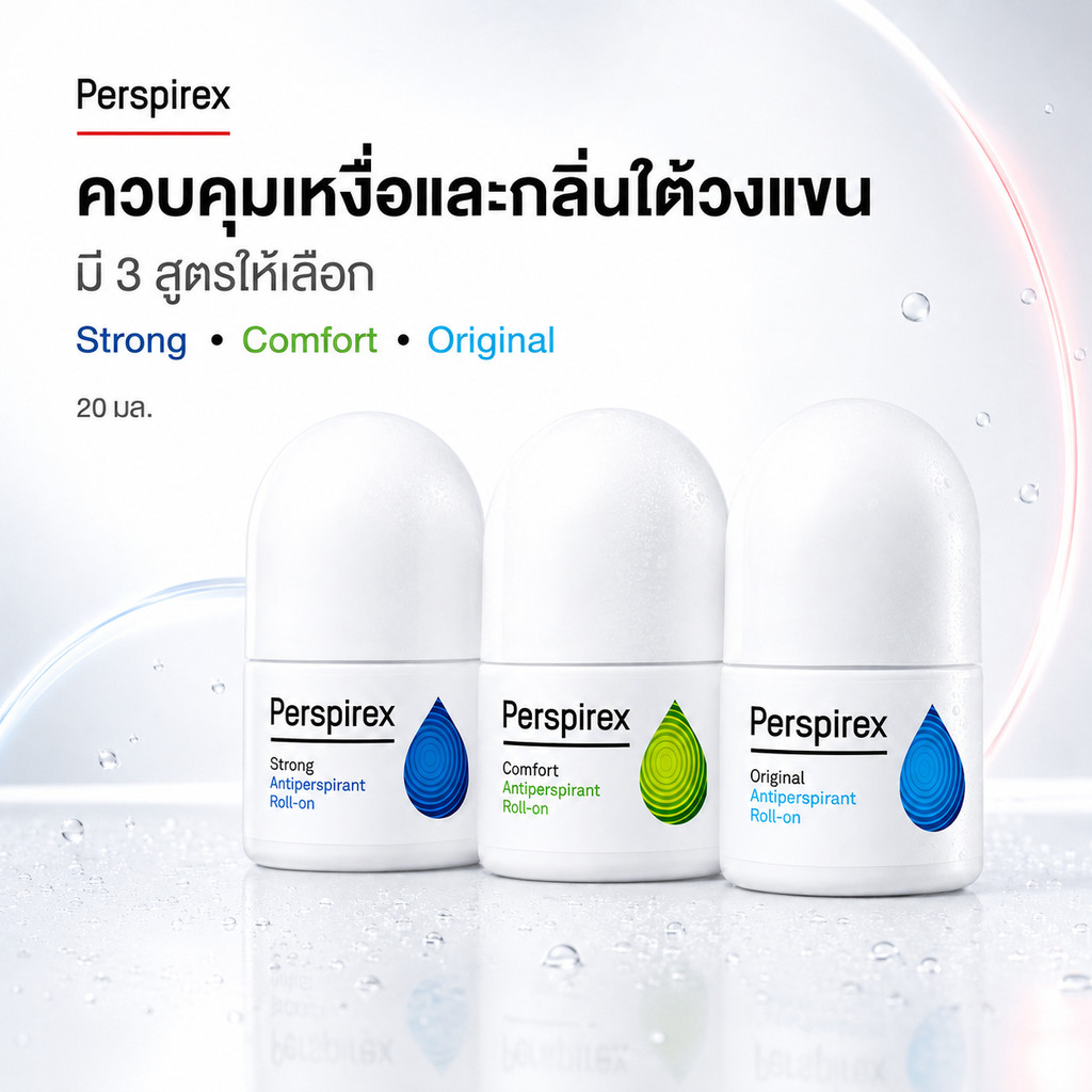 Perspirex Roll-On 20ml โรลออนระงับเหงื่อ สำหรับใต้วงแขนเหงื่อออกง่าย แห้งสบาย มี Original / Comfort
