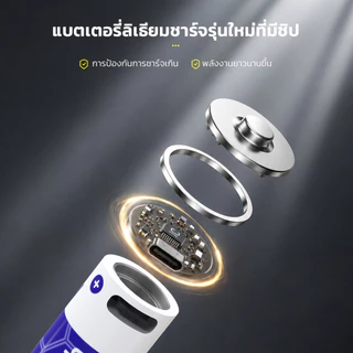Yonii ถ่านชาร์จ AA 2550mWh AAA 1050mWh 1.5V Li-ion ชาร์จ Type-C USB แบตเตอรี่ลิเธียม ถ่านรีโมท / ไฟฉาย / ของเล่น