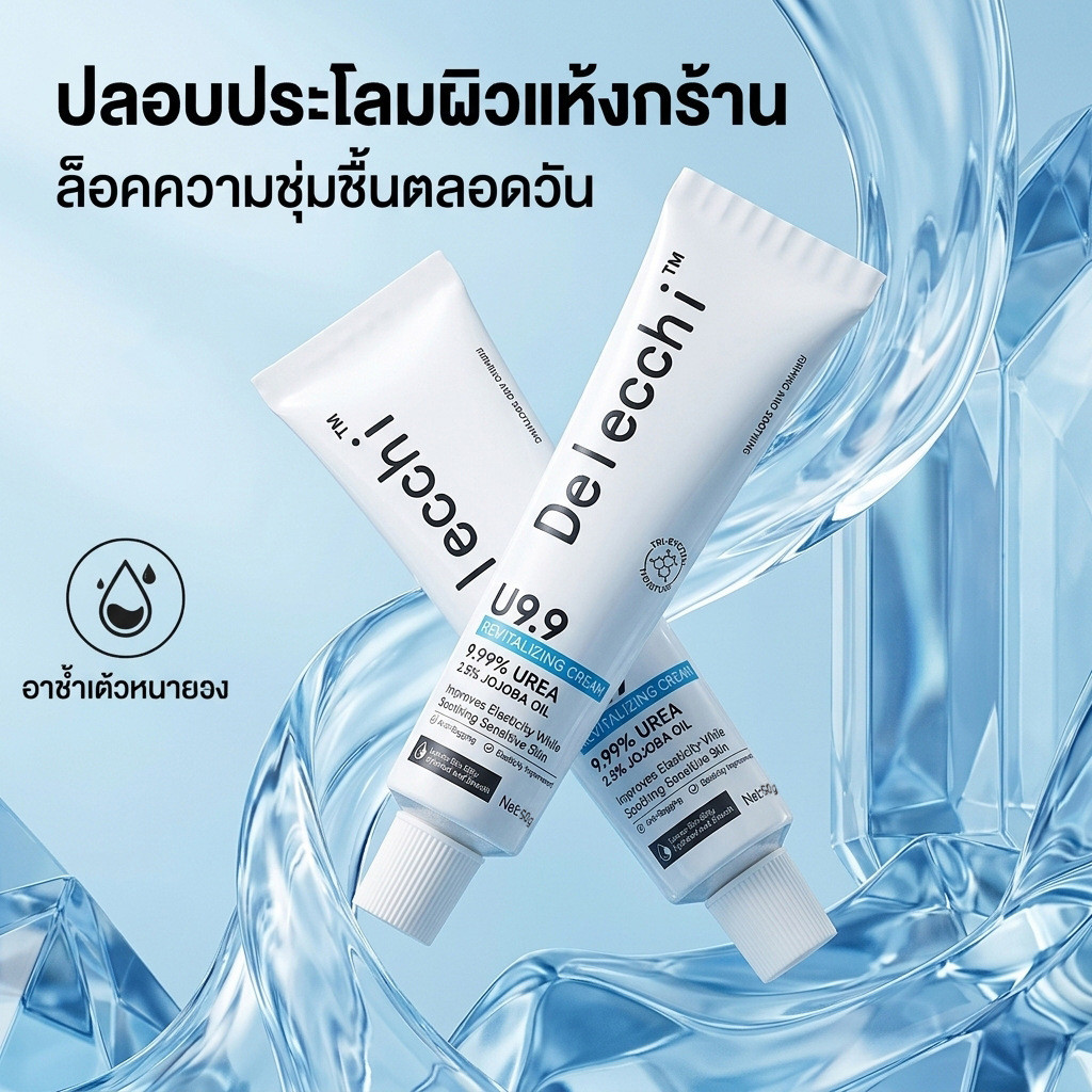 Delecchi U9.9 Revitalizing Cream, ยูเรีย 9.99% พร้อมน้ํามัน Jojoba 2.5%, ครีมซ่อมแซมผ่อนคลายให้ความช