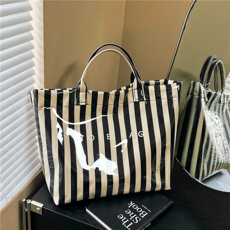 กระเป๋าสไตล์ใหม่ผู้หญิง Daily All-Match High-Value Striped Tote Bag Womens Handba