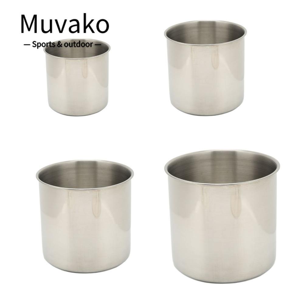 MUVAKO 4 ชิ้น Camping แก้ว,พับจับ Silver Camping ถ้วย, สแตนเลสทนทาน Camping แก้วกาแฟกลางแจ้ง