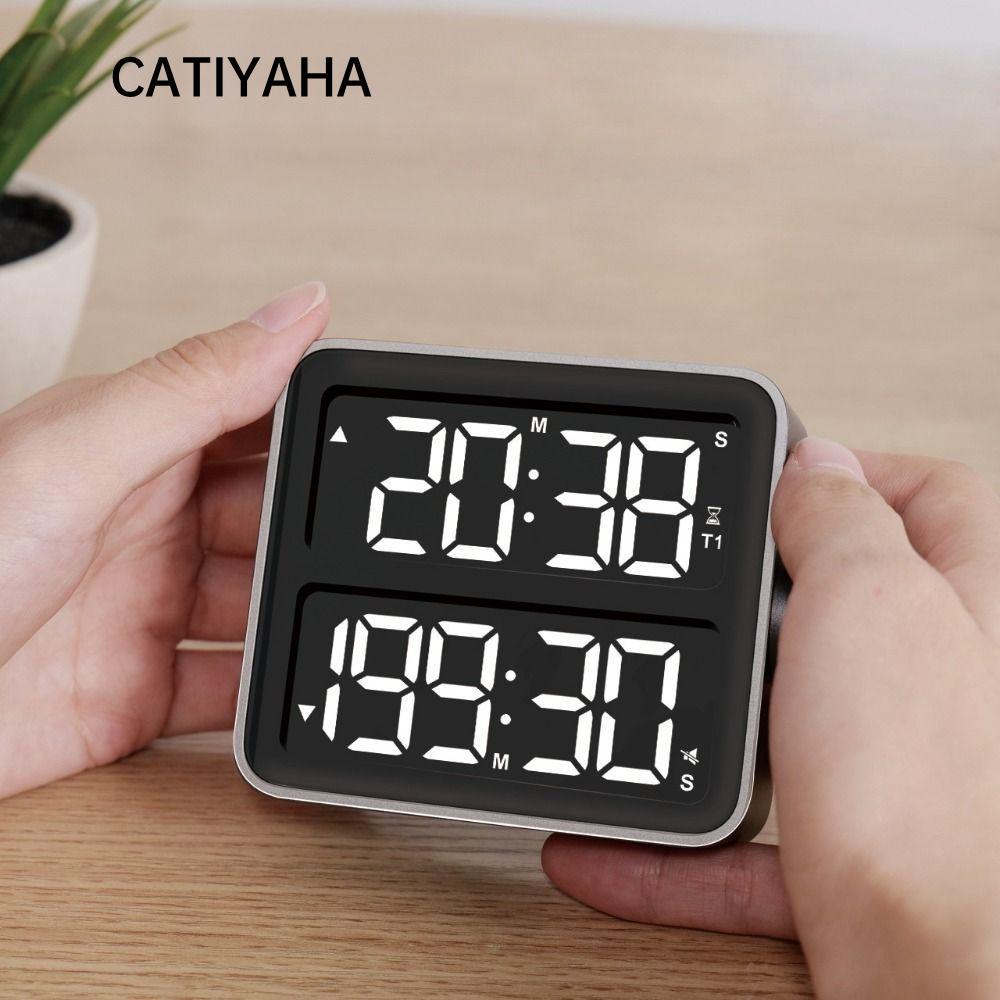 CATIYAHA Visual Timer, Magnetic Minimal Pomodoro Timer, สีดําสีเทาชาร์จนาฬิกาปลุกเงียบนับถอยหลังศึกษ