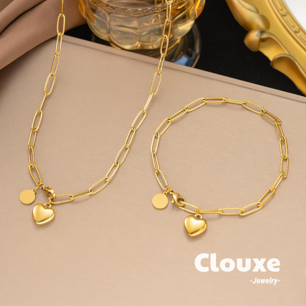 [Clouxe] สร้อยข้อมือสร้อยคอไทเทเนียมหัวใจผู้หญิง รุ่นเรียบง่าย F661