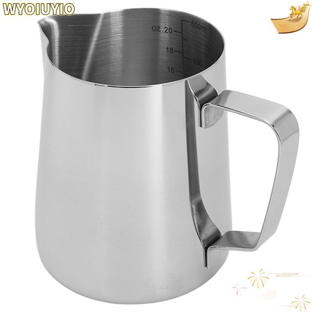 WYOIUYIO เหยือกสแตนเลส, 304 สแตนเลส Gloss Silver Milk Frothing Pitcher, ขนาดด้านในตกแต่ง Latte Art ป