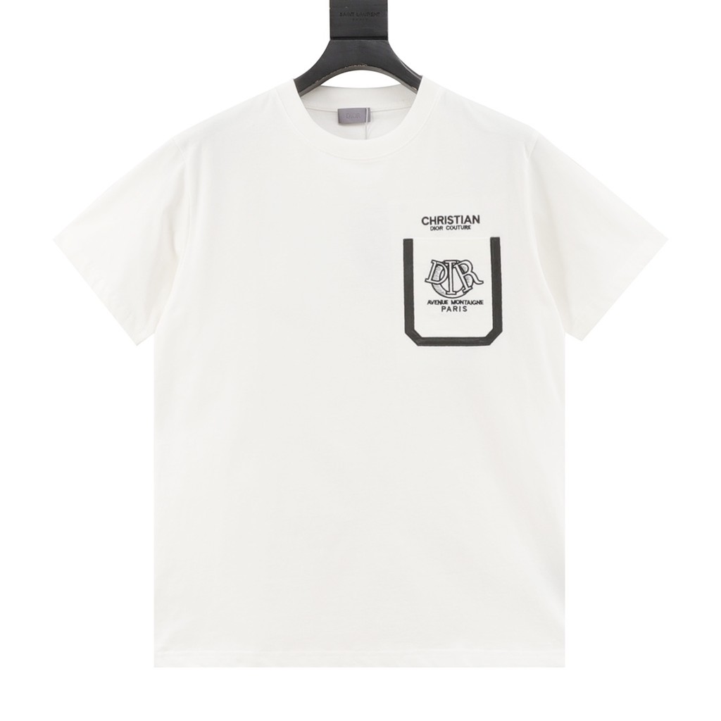 Dior Dior รุ่นเคาน์เตอร์เสื้อยืดแขนสั้นสไตล์คู่ฐานสไตล์ถนนด้านใน All-Match หลวมเสื้อสวมหัวพิมพ์ตัวอั