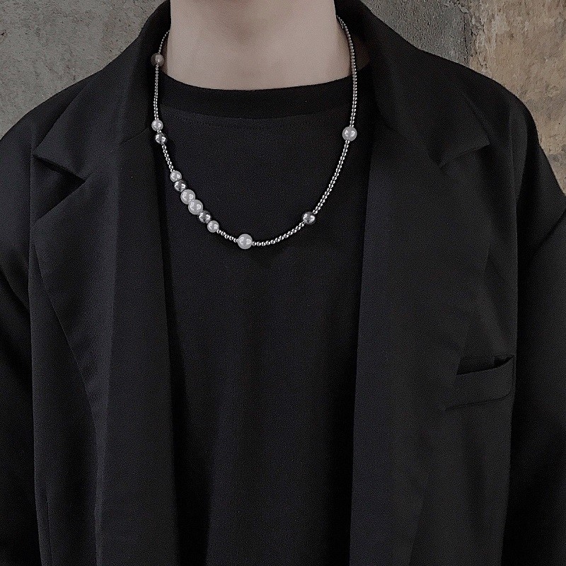 Asap rocky Wang Jiaer สไตล์เดียวกัน Retro สีเทามุกเย็บลูกปัดเหล็กไทเทเนียมผู้ชายผู้หญิง Hip Hop สร้อ