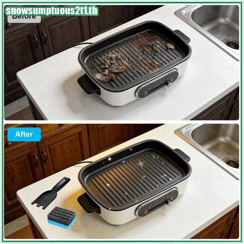 [ใหม่] 3 ชิ้น Grill Scraper ฟองน้ําชุด Long Lasting Griddle เครื่องมือทําความสะอาดสําหรับ Grooved Gr