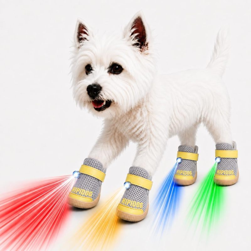 4 ชิ้น Light Up รองเท้าสุนัข, ไฟ LED 8 ดวง, Safe Night Walking, Anti-Slip Sole สําหรับ Hot Pavement,
