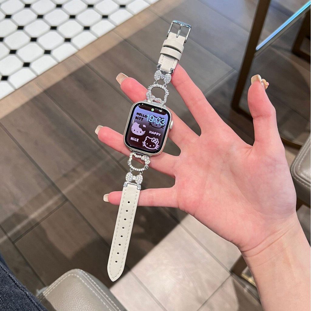 แฟลชเพชรสายแมวหนังแท้เหมาะสําหรับ Apple iwatch10 สาย Apple Watch S11 สาย Apple Watch 42 มม.