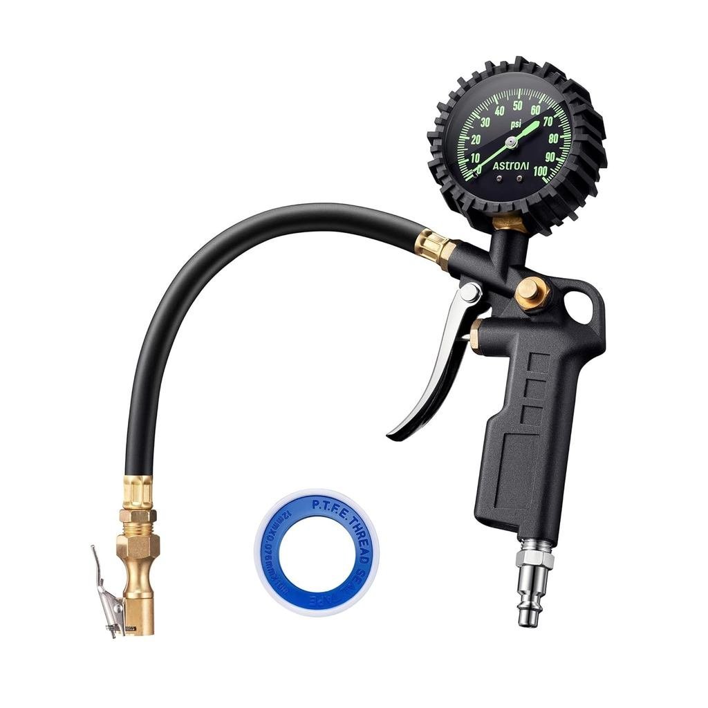 เครื่องวัดความดันลมยาง AstroAI พร้อมที่เติมลม, 100 PSI-ANSI B40.1 แม่นยํา,ขนาดใหญ่ 2.5" Easy Read Gl