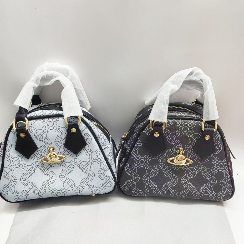 Saturn-Print Bowling Bag-Style Handbag Punk-Style Crossbody Bag