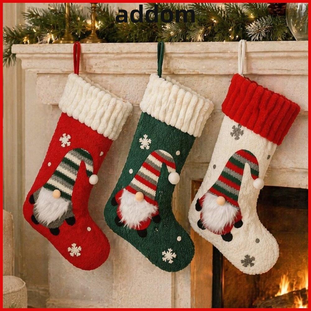 ADDOM Christmas Stocking ตกแต่ง,แขวนห่วง Faceless Rudolph Plush Christmas Stocking, 40x26 ซม.ผ้า Plu