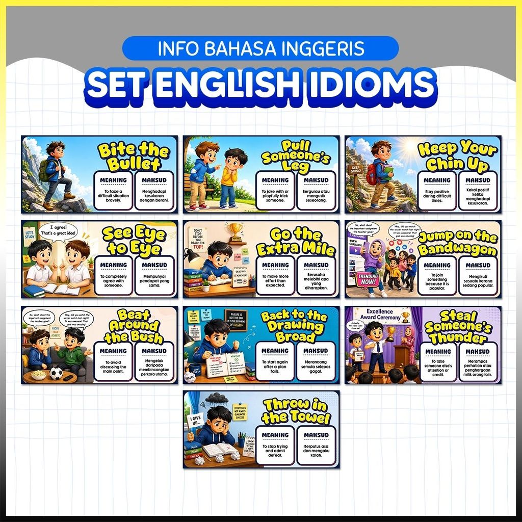 (10 ชิ้น) ชุด ENGLISH IDIOMS Idioms Bahasa Inggeris & Maksud คําศัพท์ภาษาอังกฤษ & Grammar BBM ภาษาอั