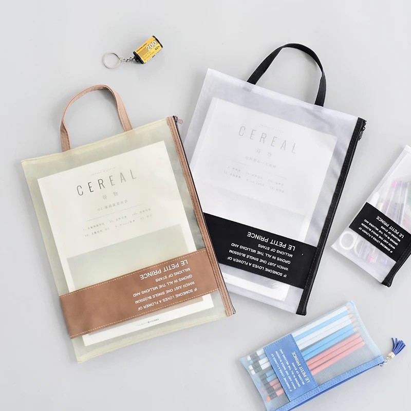 TOME Grid Zipper File Bag Student Test Paper Bag Transparent Gauze File Bag Zipper a4 Tote Bag