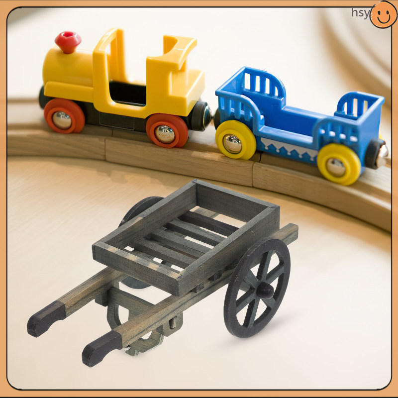 Mini Cart Model Wood Decor สีเขียวสําหรับเครื่องประดับสวน huyisheng