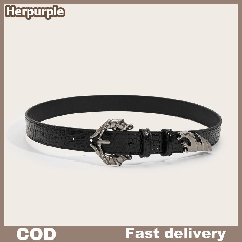 Herpurple Y2K ผู้หญิงเข็มขัดหนัง PU งู Bule รูปแบบจระเข้ Streetwear เข็มขัดเอวสําหรับ Street แฟชั่นก