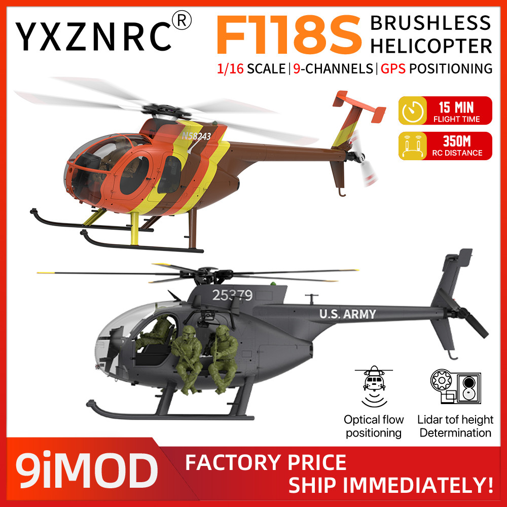 YUXIANG F118S RC เฮลิคอปเตอร์ MH-6 MD-500 นกน้อย 1/16 9CH GPS Brushless Optical-Flow 5.8G FPV Space 