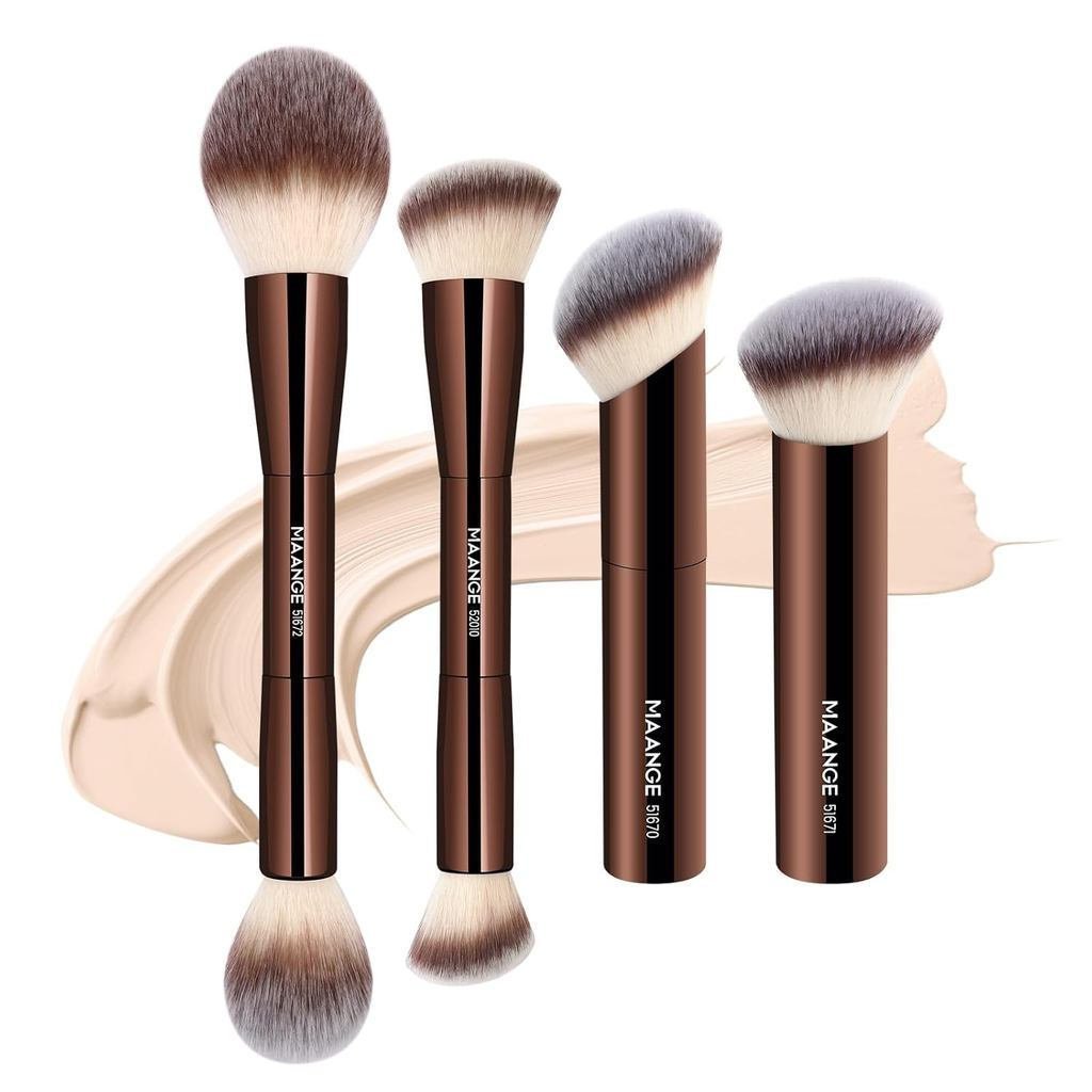 MAANGE4PCSFoundation MakeupBrushSetDubble-Ket thúcKabukiContourBrushforLiquidPowderคอนซีลเลอร์Cotics