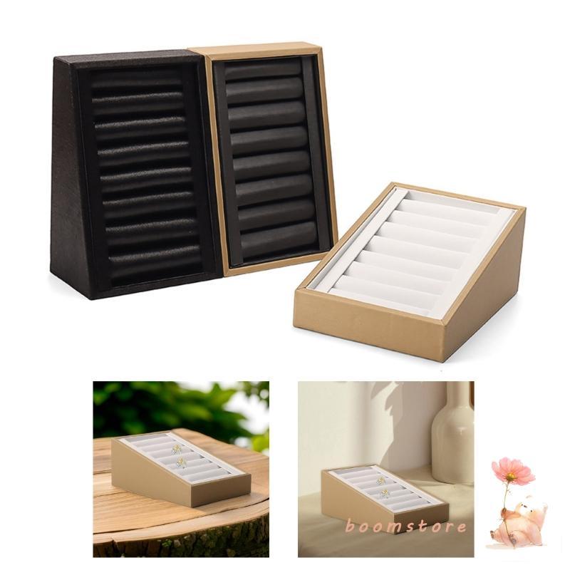 Boom Delicate PU Leather Jewelry Organizer 7 Slots Stand Holder for Rings and Studs