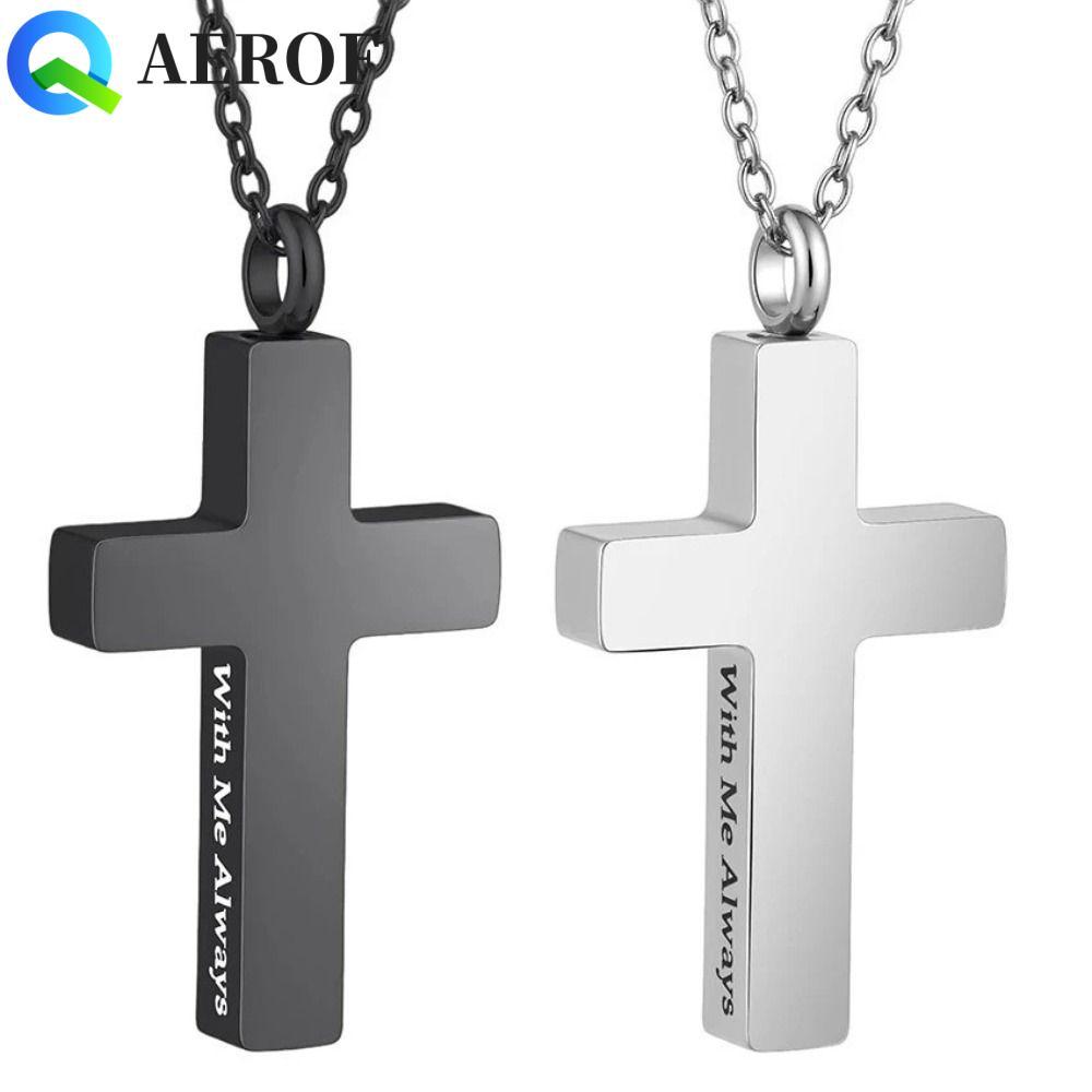 AEROF จี้ Urn Cremation Urn , สแตนเลสแบบเปิดได้, สร้อยคอไม้กางเขน, เครื่องประดับ Keepsake ออกแบบเติม
