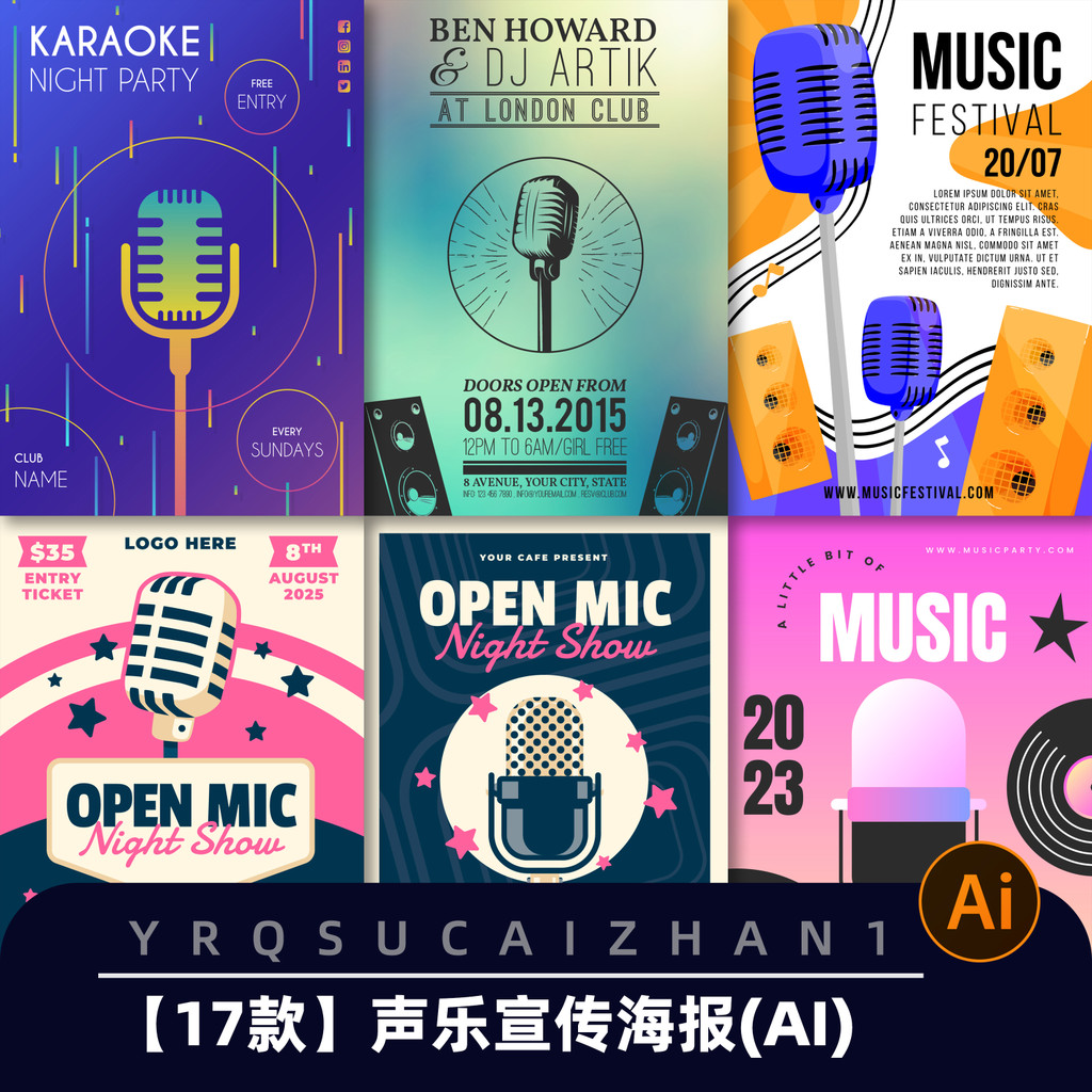 N168 Voice Music Training การรับสมัครโปสเตอร์แม่แบบไมโครโฟนร้องเพลงร้องเพลง AI Vector Design วัสดุแม