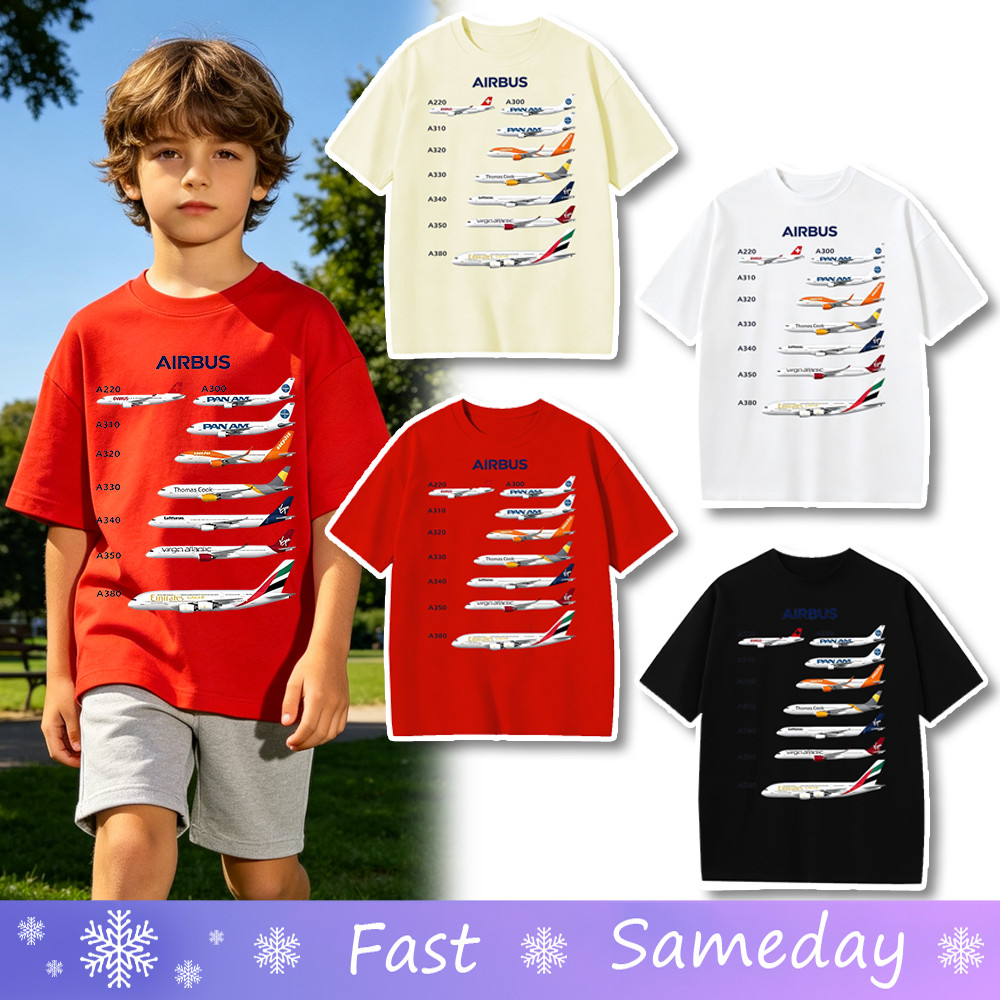 การ์ตูน Airbus T เสื้อสําหรับเด็กเด็กผู้หญิงเครื่องบินคอลเลกชันลูกเรือคอ Unisex Casual แขนสั้น Dri Fit Tee เสื้อผ้าเด็กผู้ชาย