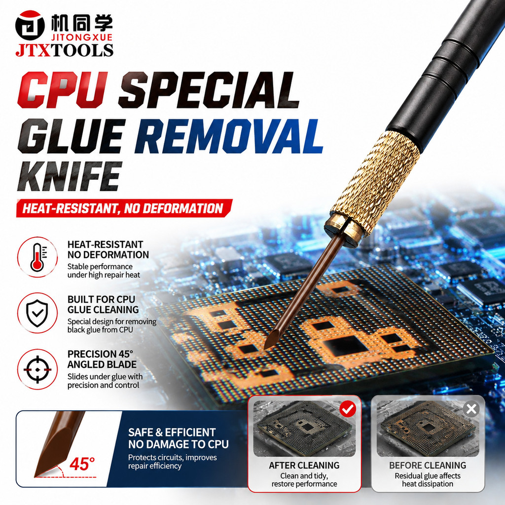 JTX CK‐1 Precision Beveled CPU กาวกําจัด Scraper, ทนความร้อนไม่เปลี่ยนรูปเครื่องมือตัดสําหรับชิป CPU สีดํากาวปอก