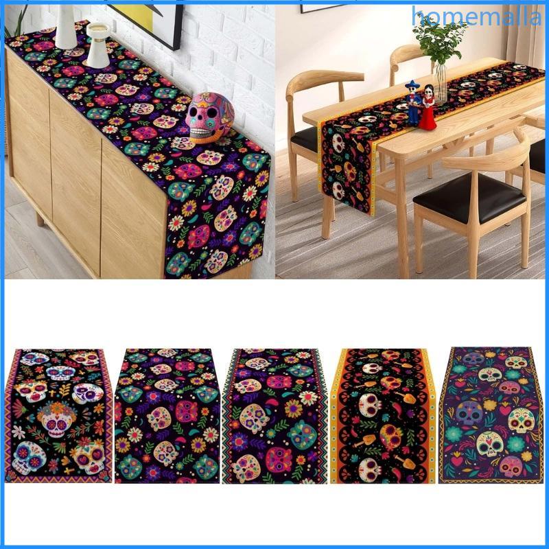 HO Halloween Skull Table Runners Mexico Flower Day of The Dead Linen Table Runners