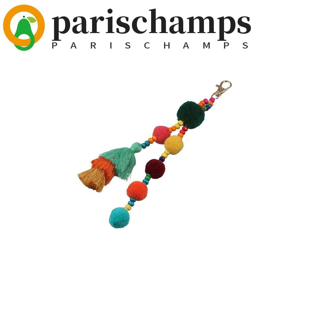 PARISCHAMPS Boho สไตล์ผม Ball พู่พวงกุญแจ, Boho สไตล์ที่มีสีสัน Boho สไตล์พวงกุญแจ, Boho เครื่องประด