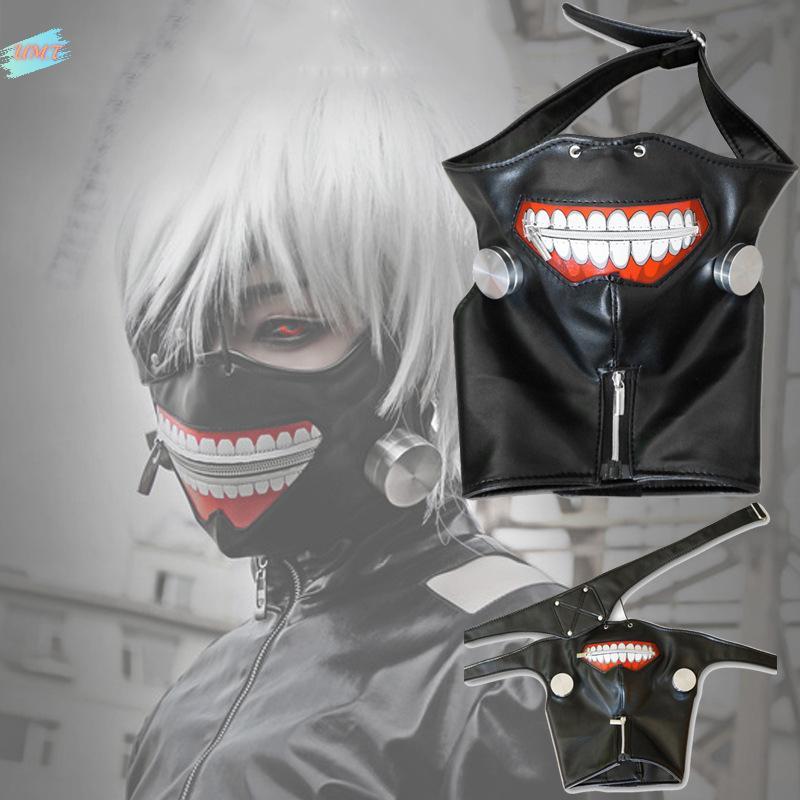 UM.T 1 ชิ้นอะนิเมะคอสเพลย์หน้ากากสําหรับ Tokyo Ghoul Kaneki ปรับซิปหน้ากาก PU หนัง Cool Mask Action 