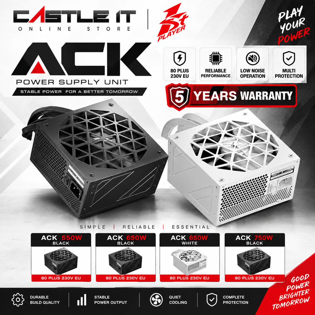 1ST PLAYER ACK 550W 650W 750W แหล่งจ่ายไฟ 80PLUS 230V EU สีดําสีขาว ATX PSU