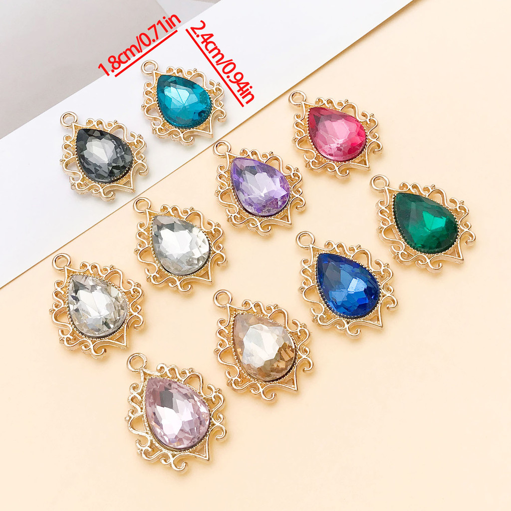 ผสม 9 สีจริงแก้วอัญมณี Hollow Lace Drop-Shaped จี้ DIY All-Match ประณีตสร้อยข้อมือสร้อยคอเครื่องประด