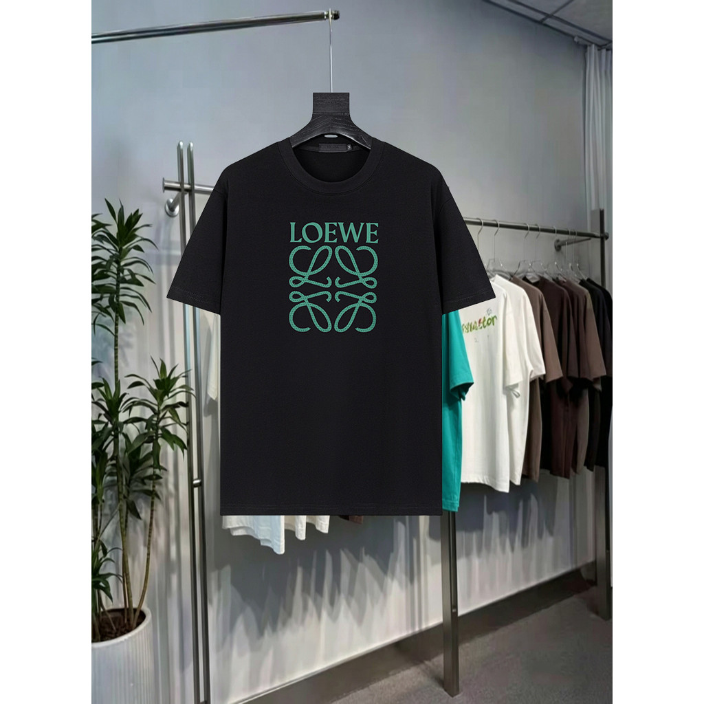 Loewe/Loewe/2026 เสื้อยืดคอกลมแขนสั้นสไตล์คู่ผู้ชายสไตล์ใหม่โลโก้พิมพ์พิมพ์เสื้อยืดสบาย Breathable ช