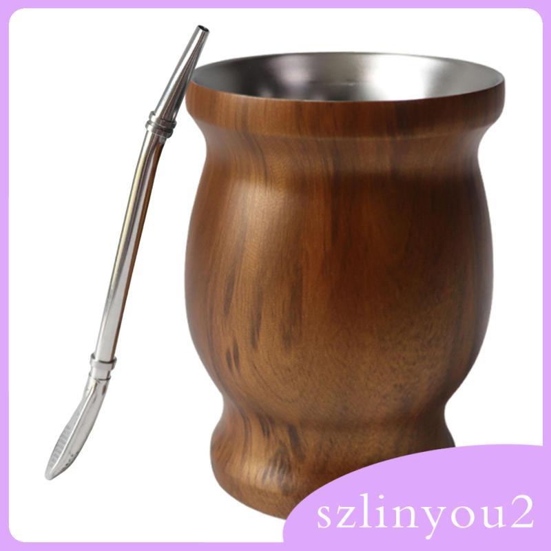 Yerba Mate ถ้วย Double Walled สแตนเลสแบบพกพา Yerba Gourd ชุดถ้วยชา Professional Mate Gourd สําหรับชา