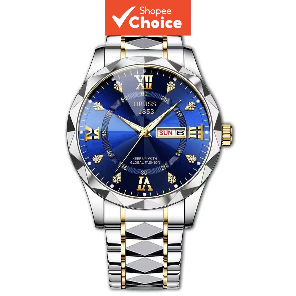 Oruss Mens Quartz Dress Watch Steel Band Luminous Waterproof Date Gift