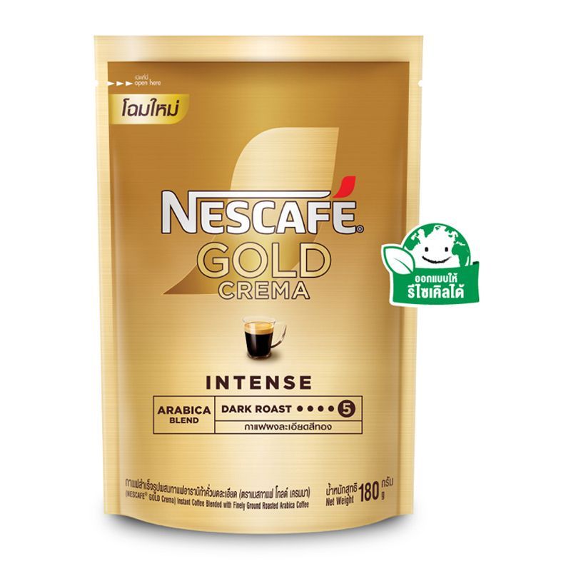 เนสกาแฟโกลด์เครมมากาแฟสำเร็จรูปผสมกาแฟคั่วบดละเอียดถุงตั้ง 180กรัม Nescafe Gold Crema Doy 180g