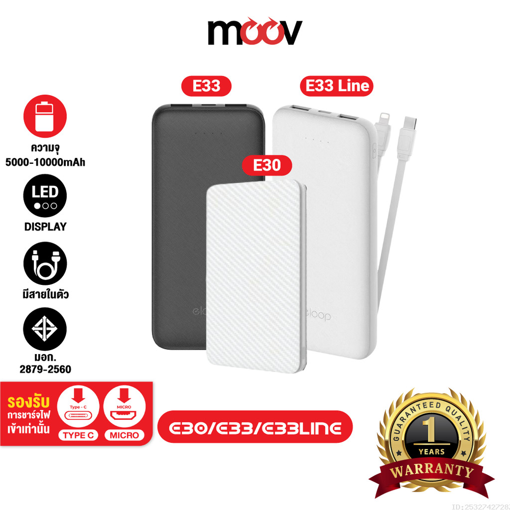 [ส่งไว] Eloop E30 / E33 / E33 Line แบตสำรอง 5000 / 10000mAh Powerbank มีสายชาร์จในตัว พาวเวอร์แบงค์