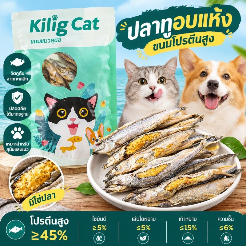 COD ขนมแมวปลาอบแห้งทั้งตัว ปลาแห้งสำหรับแมว โปรตีนสูง เนื้อแน่น หอมธรรมชาติ เคี้ยวเพลิน ขนมรางวัลแมว