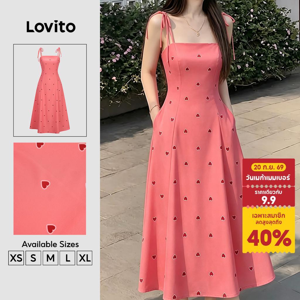 Lovito ชุดเดรสโบฮีเมียน สีแดงกุหลาบ แต่งเชือกผูกและซิป สําหรับผู้หญิง ฤดูใบไม้ผลิ/ฤดูร้อน DRK8P1D1027