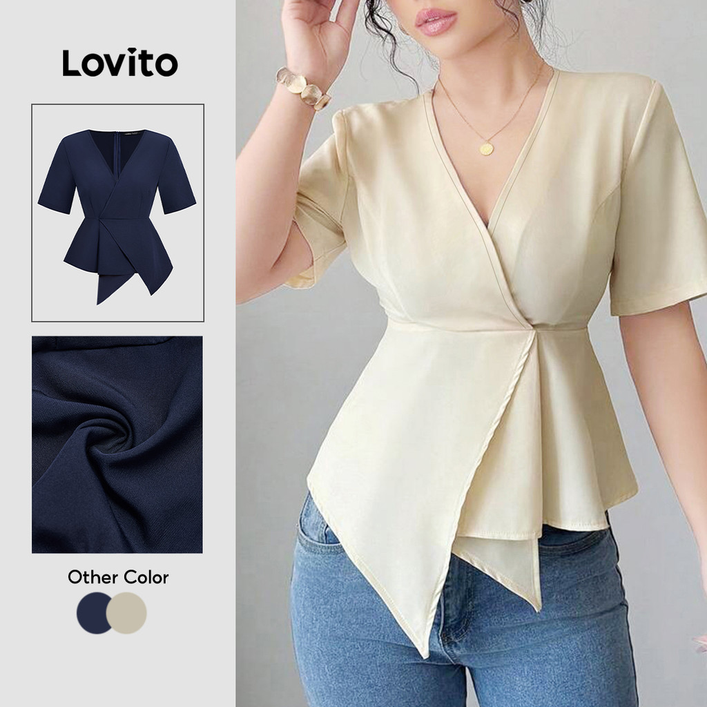 (RCL) Lovito สง่างาม เสื้อบลาเซ่แบบพลีท สไตล์ไม่สมมาตร สำหรับฤดูใบไม้ผลิ/ฤดูร้อน สีขาวออฟไวท์ ผู้หญิง เกาหลี อินเทรนด์ L138AD845 — صورة 2