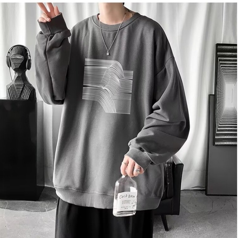 2025 NEW 2025 Personalized Printed T-Shirt Men Long Sleeve Ins Hong Kong Style Hip Hop Trendy Loose 