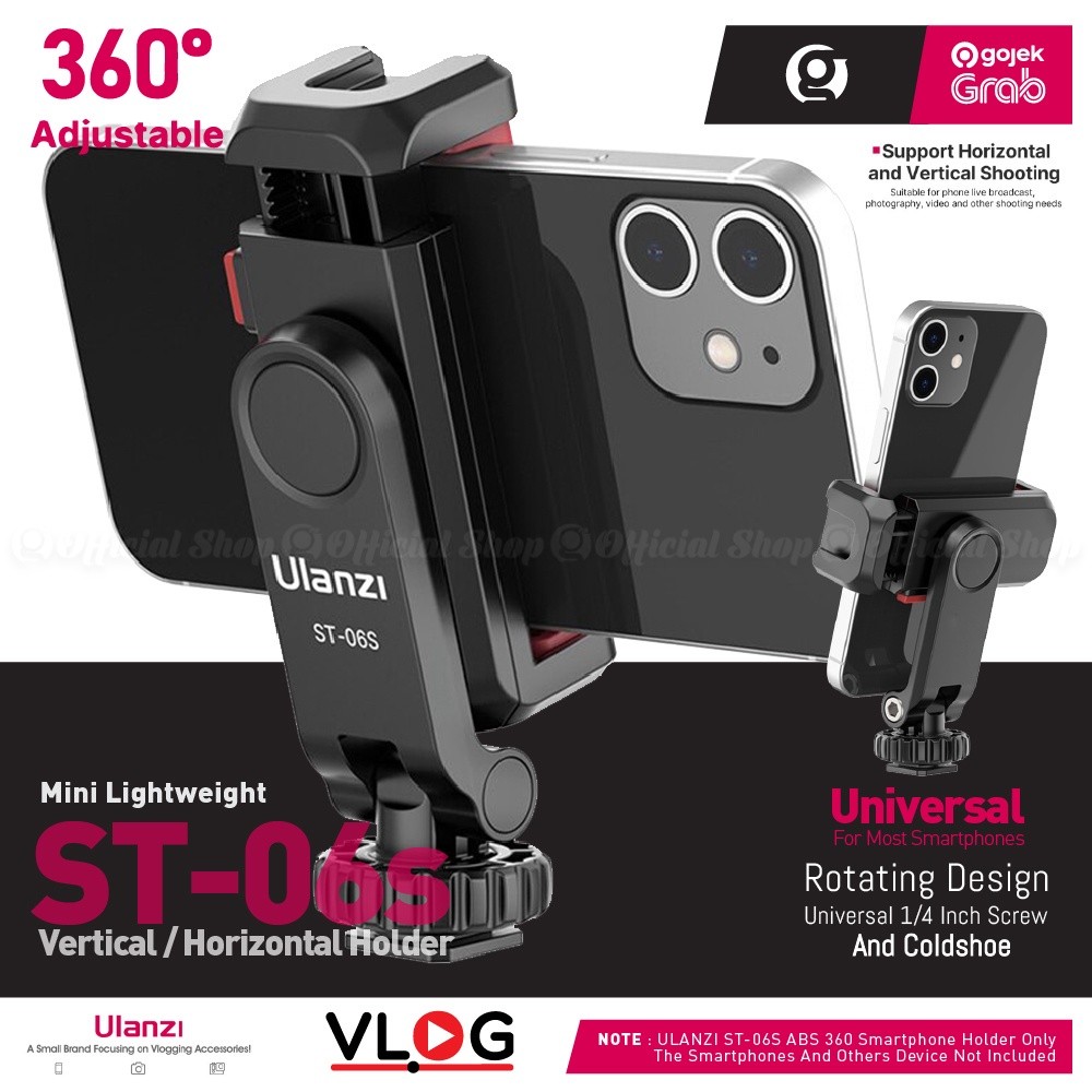 HP ULANZI ST-06S มัลติฟังก์ชั่น Z-Axis ผู้ถือสมาร์ทโฟนหมุน 360 พร้อม Dual รองเท้าเย็นโทรศัพท์ขาตั้งก