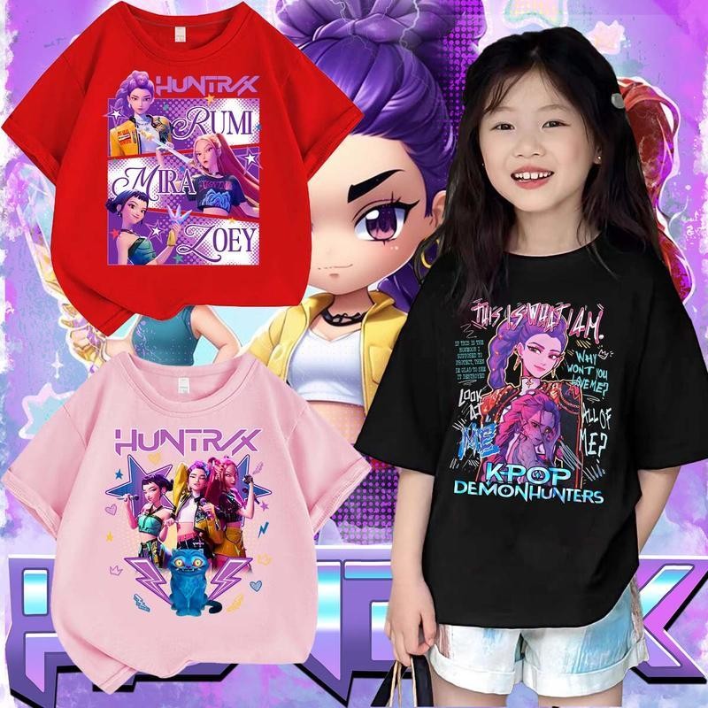 เสื้อยืดเด็กมาใหม่ลาย นักล่าปีศาจ KPop HUNTR/X แขนสั้นเด็กใส่ได้ทุกเพศ J-1405-1406-1407
