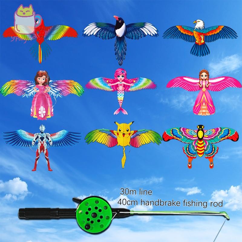[YPU] 1 รูปตัวเลขเด็ก Flying Kite ของเล่นการ์ตูนผีเสื้อ Mermaid Parrot Magpies Eagle Kite พร้อมที่จั